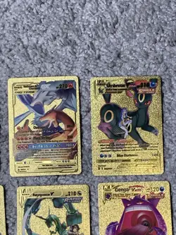 Set of 12 Charizard,Umbreon,Rayquaza,Gengar&Trainers Gold Foil Fan Art Cards - Image 3