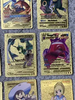 Set of 12 Charizard,Umbreon,Rayquaza,Gengar&Trainers Gold Foil Fan Art Cards - Image 5
