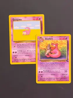 2 Vintage Pokemon Cards - Base Set Fossil Edition Slowpoke, Slowbro - 2 Card Lot - Image 1