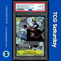2025 ONE PIECE ROYAL BLOOD #OP10-119 TRAFALGAR LAW MANGA ALT ART PSA 10 - Image 1