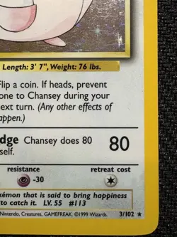 Pokemon TCG Base Set Holo Rare Chansey Card 3/102 Vintage WOTC - Image 4