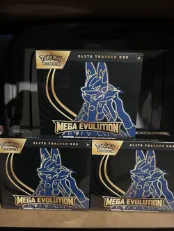 Pokemon Mega Evolution Elite Trainer Box 3x Box Lucario Trading Card Game - Image 1