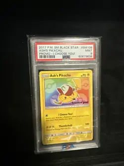 PSA 9 Mint Ash's Pikachu promo SM108 Pokemon Card I Choose you! Movie Black Star - Image 1