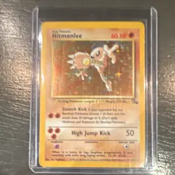 Pokemon Hitmonlee Fossil Holo Rare Card 7/62 60 HP Unlimited 1999 TCG - Image 1