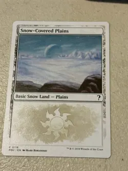 mtg white border Snow-Covered Plains, Mystery Booster 2, unplayed - Image 1
