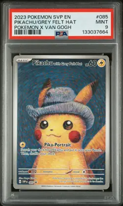 2023 Pokemon Black Star Pikachu Grey Felt Hat #085 MINT PSA 9 Pokemon X Van Gogh - Image 1