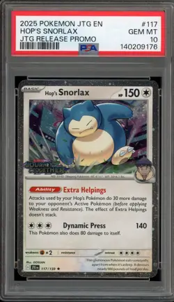 Pokemon Hop's Snorlax Journey Together Prerelease Holo Rare Promo #117 PSA 10 - Image 1
