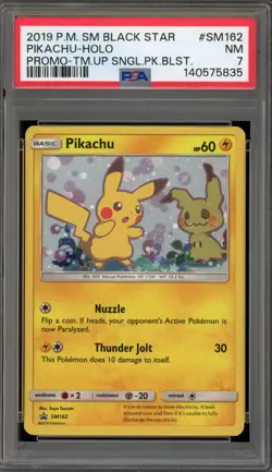 Pokemon Pikachu Team UP Blister Pk. Black Star Holo Promo SM162 PSA 7 - Image 1