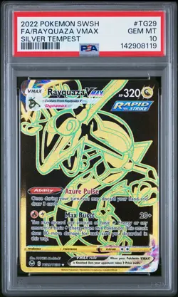 2022 POKEMON SWORD & SHIELD SILVER TEMPEST #TG29 FULL ART/RAYQUAZA VMAX PSA 10 - Image 1