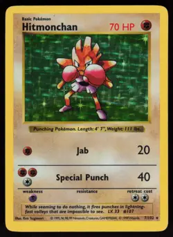 Hitmonchan 7/102 SHADOWLESS Holo Rare Base Set Pokemon - Image 1