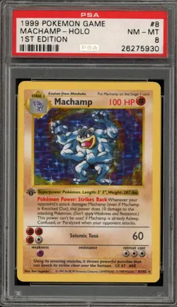 Pokemon Machamp Base Set Shadowless 1st Edition Holo Rare #8 PSA 8 - Image 1