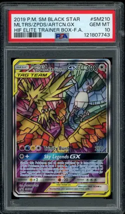 Pokemon PSA 10 Moltres & Zapdos & Articuno GX SM210 Hidden Fates ETB Promo - Image 1