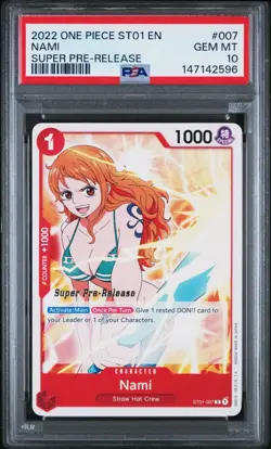 One Piece TCG - Nami - 2022 Super Pre-Release - ST01-007 - PSA 10 - Image 1