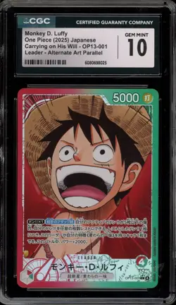 One Piece CCG Monkey.D.Luffy Carrying on His Will JPN Alt Art OP13-001 CGC 10 - Image 1