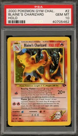 Pokemon Blaine's Charizard Gym Challenge Unlimited Holo Rare #2 PSA 10 Gem Mint - Image 1