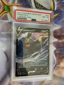 Pokemon Sword & Shield SWSH203 Black Star V Heroes Tin Umbreon V PSA 8 MINT - Image 1