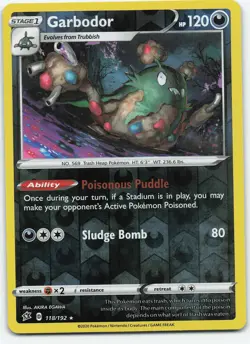 Garbodor 118/192 Rare Reverse Holo SWSH02: Rebel Clash NM Pokemon - Image 1