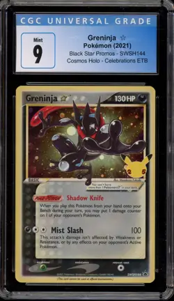 Pokemon Greninja Gold Star Celebrations ETB Black Star Holo Promo SWSH144 CGC 9 - Image 1