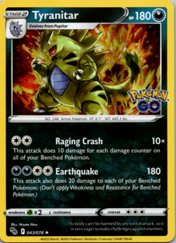 Pokemon TCG Tyranitar Pokemon GO 043/078 Holo Holo Rare - Image 1