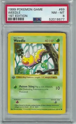 Weedle 1st Edition Shadowless Pokemon Base Set 69/102 PSA 8 1999 Mint - Image 1