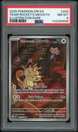 Pokemon Team Rocket's Meowth Illustration Rare 203/182 Destined Rivals PSA 8 - Image 1