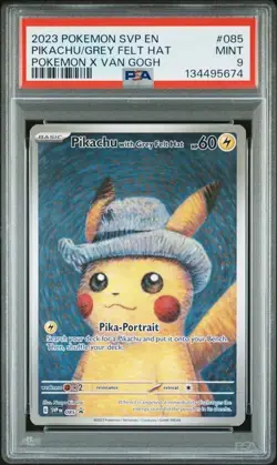 2023 Pokemon Black Star Promo #085 Pikachu Van Gogh Grey Felt Hat - PSA 9 MINT - Image 1