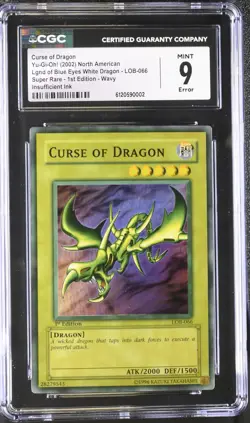 Curse Of Dragon LOB-066 1st Edition Super Rare Wavy FADED Yugioh CGC 9 Mint *002 - Image 1