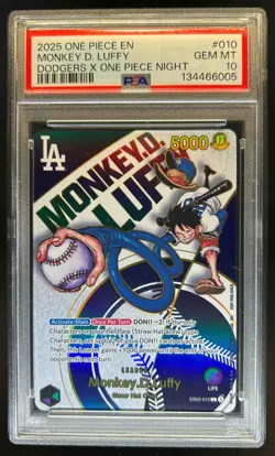 2025 One Piece EN Monkey D. Luffy Dodgers X Night #010 PSA 10 Gem Mint - Image 1
