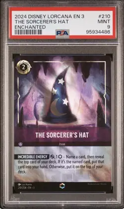 Disney Lorcana The Sorcerer's Hat 210/204 EN 3 Enchanted Item 2024 PSA 9 - Image 1