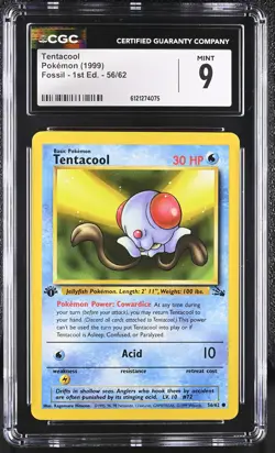 CGC 9 MINT Tentacool 1999 Fossil 1st Edition 56/62 Pokemon Card - Image 1