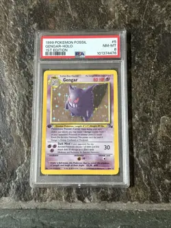 1999 POKEMON FOSSIL 5 GENGAR-HOLO 1ST EDITION PSA 8 - Image 1