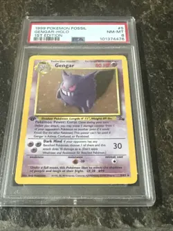 1999 POKEMON FOSSIL 5 GENGAR-HOLO 1ST EDITION PSA 8 - Image 2