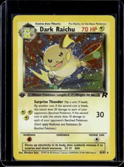 2000 Pokemon Team Rocket First Edition Dark Raichu Holo #83/82 - Image 1