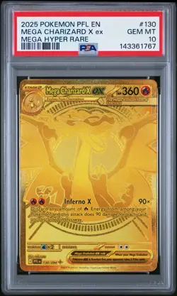 Pokemon 2025 Mega Charizard X EX 130/094 Gold HR Phantasmal Flames GEM MT PSA 10 - Image 1