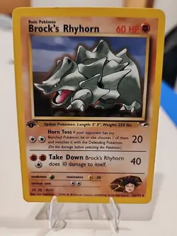 Brock's Rhyhorn 22/132 1st Edition Rare Non-Holo Gym Heroes Set Pokemon NM - Image 1