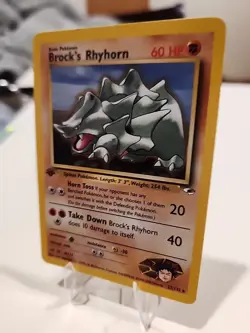 Brock's Rhyhorn 22/132 1st Edition Rare Non-Holo Gym Heroes Set Pokemon NM - Image 2