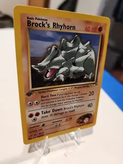 Brock's Rhyhorn 22/132 1st Edition Rare Non-Holo Gym Heroes Set Pokemon NM - Image 3