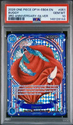 2026 ONE PIECE OP14-EB04-THE AZURE SEA'S SEVEN 3RD ANV-SILVER #051 BUGGY PSA 10 - Image 1