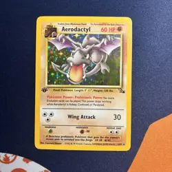 Pokemon TCG Aerodactyl Holo Rare 1st Edition Fossil Card 1/62 NM WOTC 1999 - Image 1