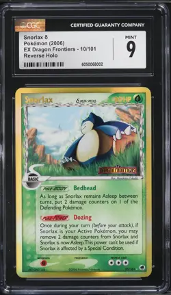 CGC 9 Snorlax Reverse Holo Rare EX Dragon Frontiers 2006 Pokemon Card #10 - Image 1