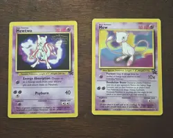 Mew Pokemon TCG 2000 Movie Promo and Mewtwo Kids WB Movie Promo Card VINTAGE LP - Image 1