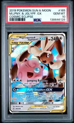 2019 Pokemon Sun Moon Cosmic Eclipse Mega Lopunny Jigglypuff GX #165/236 PSA 10 - Image 1