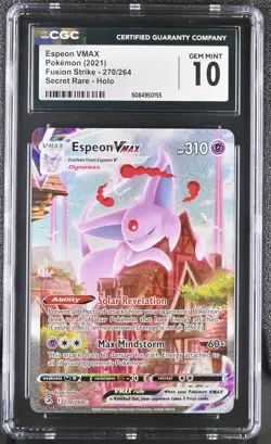 Espeon Vmax 270/264 Secret Rare Holo Fusion Strike Pokemon CGC 10 Gem Mint *155 - Image 1