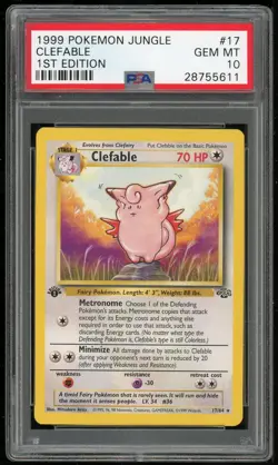 Pokemon TCG Clefable 17/64 Non Holo Rare 1st Edition Jungle PSA 10 - Image 1