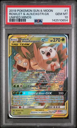 Rowlet & Aln.Exgtr.Gx Pokemon Sun & Moon Unified Minds 1 NM PSA 10 - Image 1