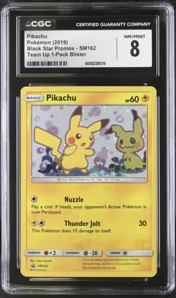 Pokemon TCG Team Up PROMO Pikachu #SM162 GRADED CGC 8 - Image 1