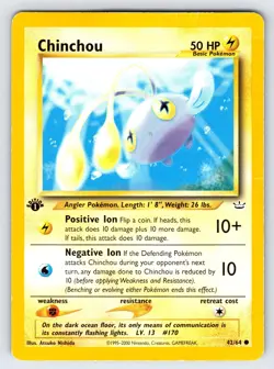 Chinchou 42/64 1st Edition Neo Revelation Pokemon Card Vintage WOTC Common - Hp - Image 1