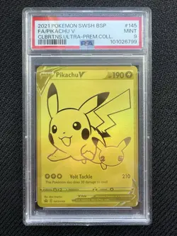 2021 Pokemon Swsh145 Promo BSP Full Art Pikachu V Ultra Premium Collection PSA 9 - Image 1