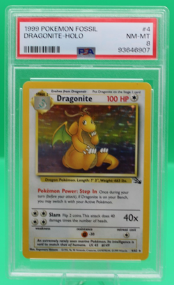 Pokemon 1999 Fossil Dragonite #4 Holo Unlimited Graded PSA 8 - Image 1