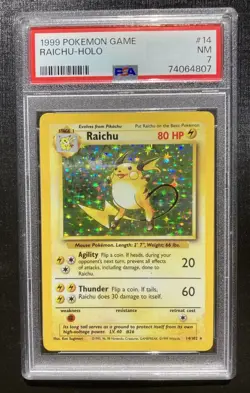 PSA 7 Raichu 14/102 Pokemon Base Set Unlimited Holo Rare TCG NM - Image 1